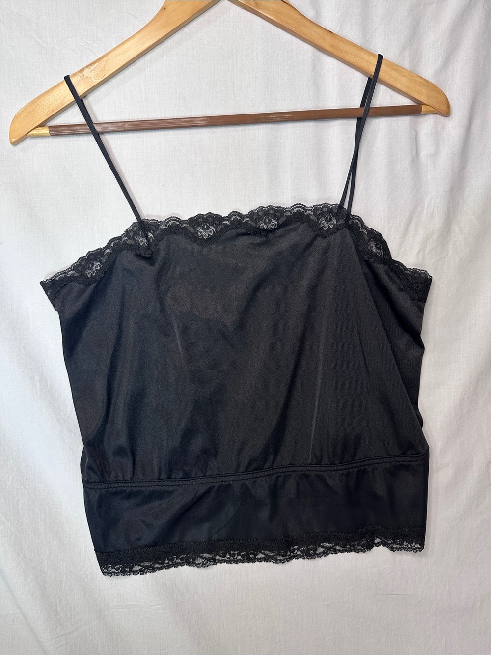 Vintage Jill Andrea Black Satin Tank with Lace Trim